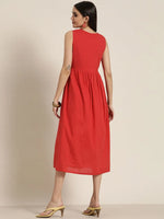 Women Red Lehariya Gota Lace Gathered Dress