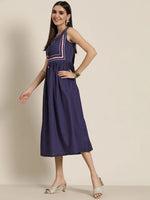 Women Navy Lehariya Gota Lace Gathered Dress