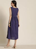 Women Navy Lehariya Gota Lace Gathered Dress