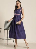 Women Navy Lehariya Gota Lace Gathered Dress