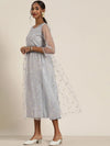 Women Steel Grey Tulle Sequins Gathered Dress