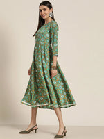 Women Green Patola Anarakali Dress