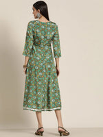 Women Green Patola Anarakali Dress