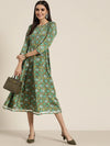 Women Green Patola Anarakali Dress