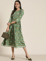 Women Green Patola Anarakali Dress