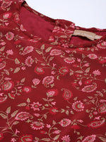 Women Maroon Floral Anarkali Dress