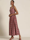 Women Maroon Floral Sleeveless Anarkali Maxi Dress