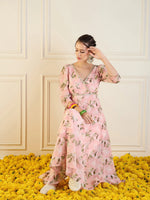 Women Peach Floral Anarkali Maxi Dress-SHDRS12274