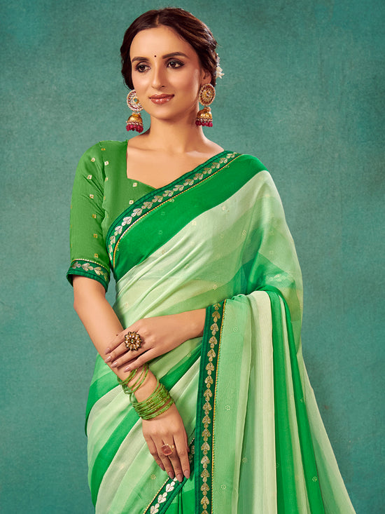 Saree Mall Women's Chiffon Green Embellished Designer Saree With Blouse Piece-SHIVIKA2003