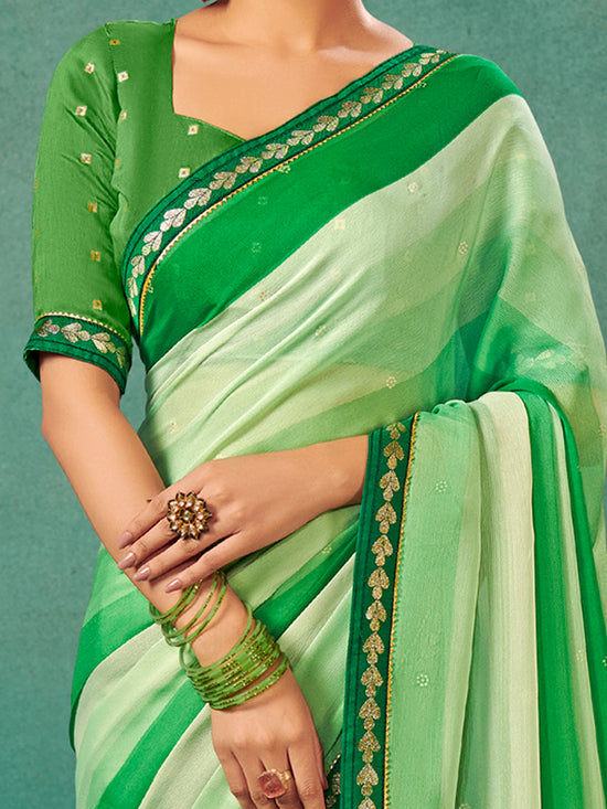 Saree Mall Women's Chiffon Green Embellished Designer Saree With Blouse Piece-SHIVIKA2003