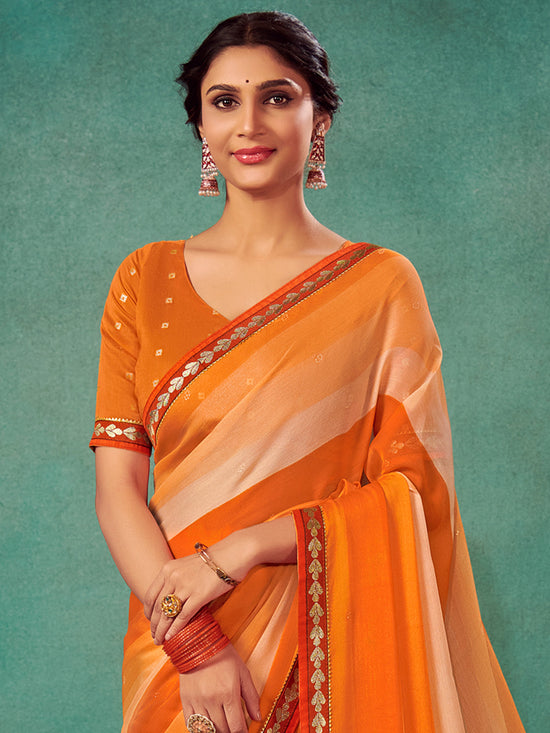 Saree Mall Women's Chiffon Orange Embellished Designer Saree With Blouse Piece-SHIVIKA2005