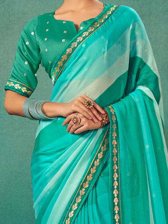 Saree Mall Women's Chiffon Teal Blue Embellished Designer Saree With Blouse Piece-SHIVIKA2006