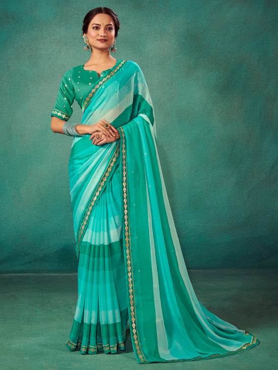 Saree Mall Women's Chiffon Teal Blue Embellished Designer Saree With Blouse Piece-SHIVIKA2006