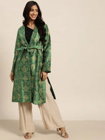 Women Printed Green Full Sleeve Jacket