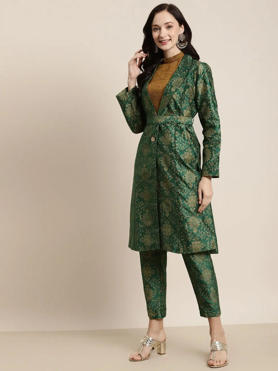 Women Printed Green Full Sleeve Jacket