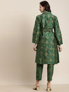 Women Printed Green Full Sleeve Jacket