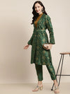 Women Printed Green Full Sleeve Jacket