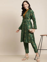 Women Printed Green Full Sleeve Jacket