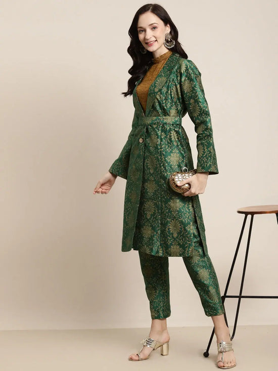 Women Printed Green Full Sleeve Jacket