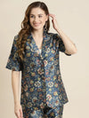 Women Printed Navy Half Sleeve Jacket