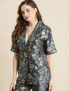 Women Printed Navy Half Sleeve Jacket