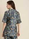 Women Printed Navy Half Sleeve Jacket