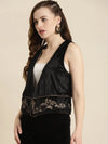 Women Embroidered Black Sleeveless Jacket