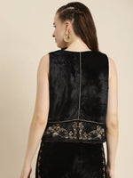 Women Embroidered Black Sleeveless Jacket