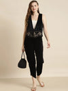 Women Embroidered Black Sleeveless Jacket