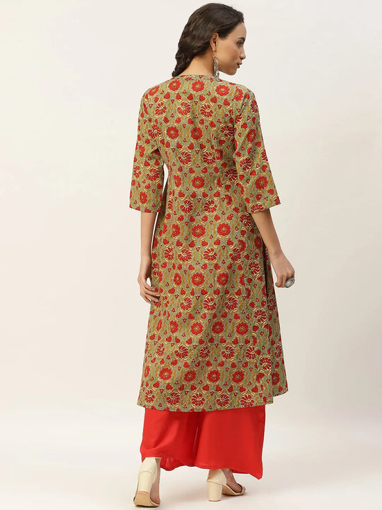 Grey Floral Zari Embroidery Front Open Kurta