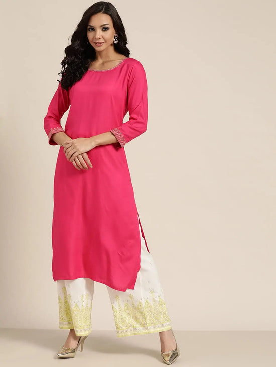 Fuchsia Zari Embroidered Liva Kurta