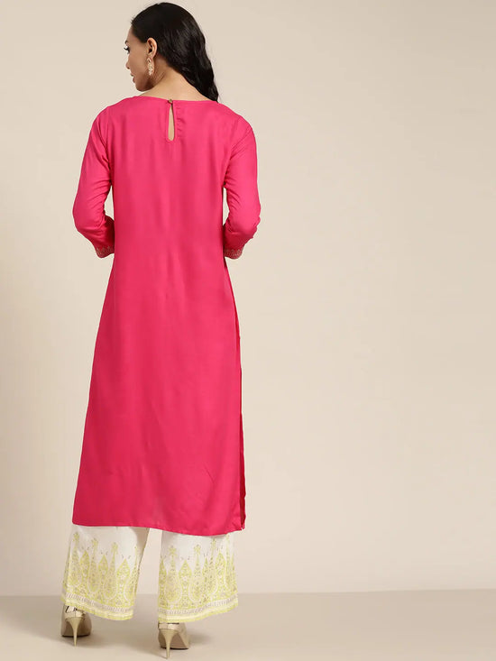 Fuchsia Zari Embroidered Liva Kurta