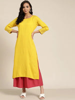 Yellow Sleeve Embroidered Liva Kurta