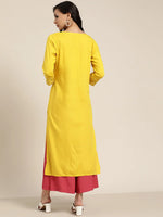 Yellow Sleeve Embroidered Liva Kurta