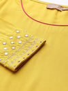 Yellow Sleeve Embroidered Liva Kurta