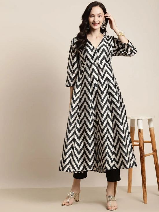 Black Ikat Print Kali Kurta