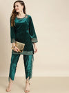 Teal Velvet Zari Embroidered Short Kurta