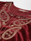 Maroon Velvet Zari Embroidered Short Kurta