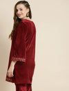 Maroon Velvet Zari Embroidered Short Kurta