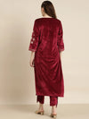 Maroon Velvet Floral Embroidery Straight Kurta