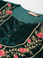 Teal Velvet Floral Embroidery Straight Kurta