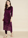 Purple Velvet Hem Zari Embroidered Kurta