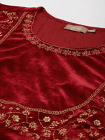 Maroon Velvet Bodice Zari Embroidered Kurta