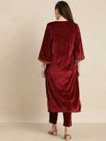 Maroon Velvet Bodice Zari Embroidered Kurta