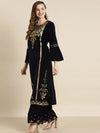 Navy Velvet Foil Print Flared Sleeve Kurta