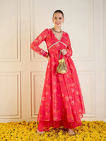 Women Fuchsia Floral Long Anarkali Kurta-SHKUR00426