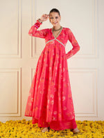 Women Fuchsia Floral Long Anarkali Kurta-SHKUR00426