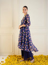 Women Blue Floral High Low Anarkali Kurta-SHKUR00427