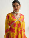 Women Yellow Floral V-Neck Anarkali Kurta-SHKUR00445