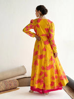 Women Yellow Floral V-Neck Anarkali Kurta-SHKUR00445